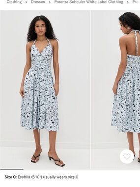 Proenza Schouler Light Blue and Black Floral Halter Midi Dress